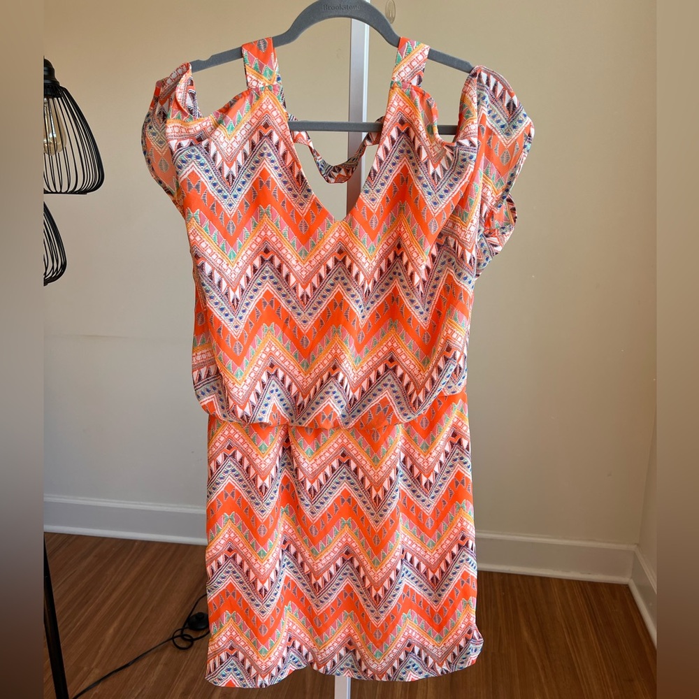 Bisou Bisou Orange Geometric Design Dress 6